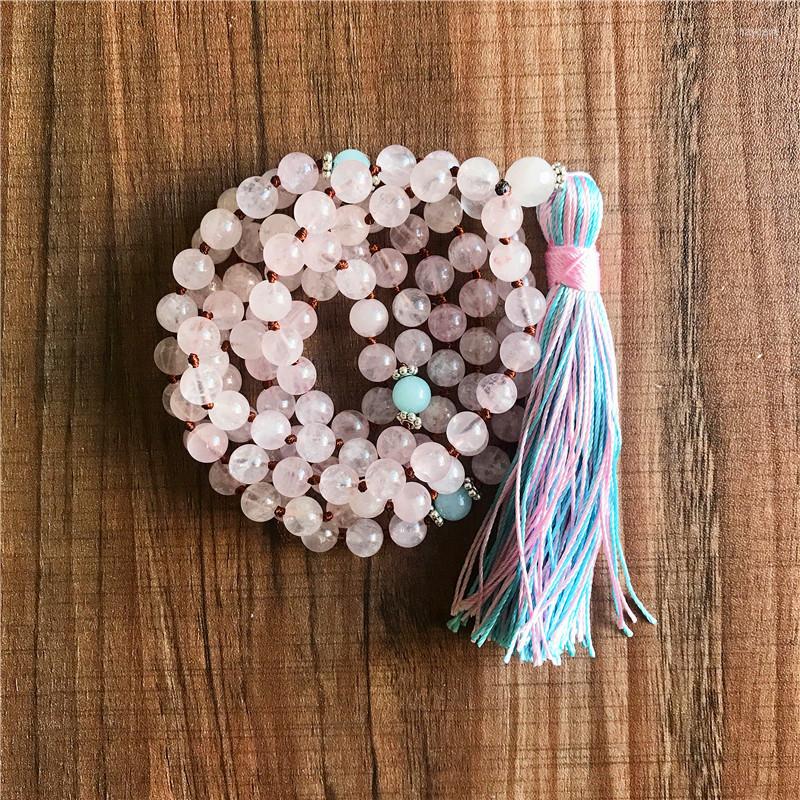 

Pendant Necklaces Mala Beads Necklace RoseQuartz Tassel Knotted Yoga Jewelry Love & Health Buddhist Rosary Prayer NecklacesPendant