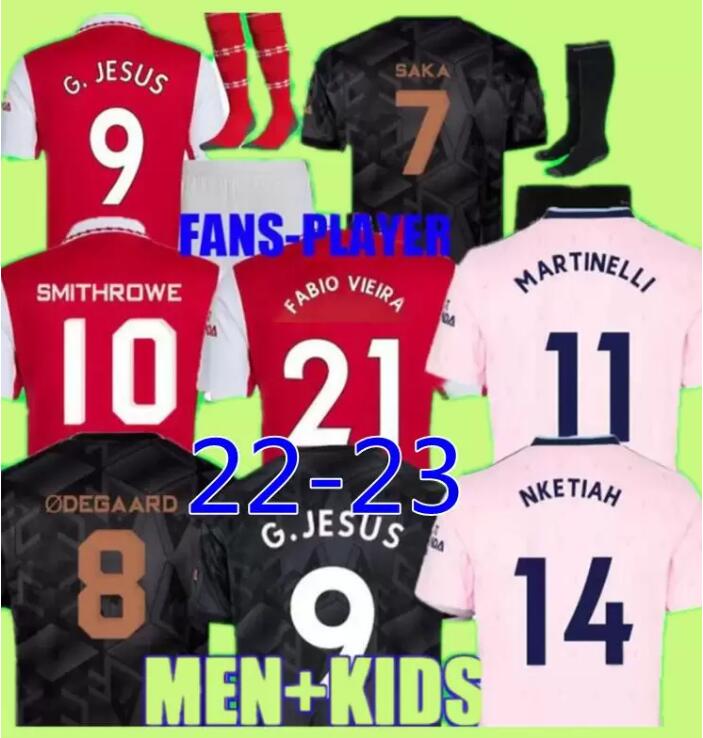 

Gunners JESUS MARTINELLI Soccer Jerseys 2022-23 Fan player version SAKA SMITH ROWE ODEGAARD Football Shirts ZINCHENKO Home and away Soocer kids kits Up to 4XL, 3rd fan version