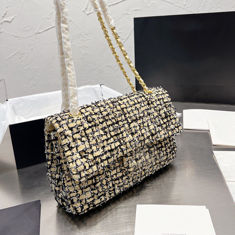 

Classic C Double Flap Tweed Bags GHW Crossbody Shoulder Yellow Purple Multi Pochette Designer Handbags 25CM, Box