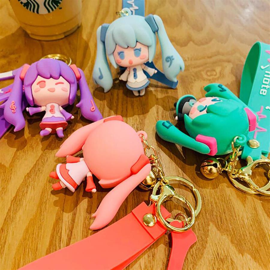 

Creativity Cartoon Keychain Key Buckle Bag Car Handmade Man Woman Loves Purse Bags Keychains Silica Gel Hatsune Miku Girl Doll Pen245S