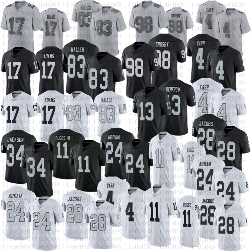 

17 Davante Adams Football Jersey Men 28 Josh Jacobs 34 Bo Jackson Abram 4 Derek Carr 98 Maxx Crosby Ruggs III 83 Darren Waller Renfrow jerseys stitched Gray Fashion, As