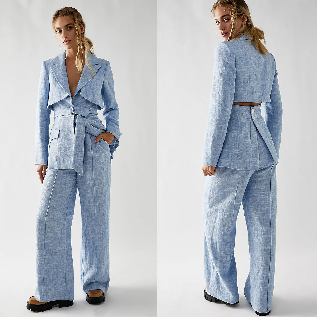 Design unique bébé bleu Slim Fit costumes Blazer robe manches longues mariée mariage glamour loisirs soirée porter deux pièces