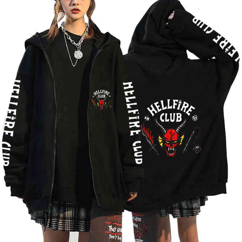 

Zipup Hoodies Stranger THings 4 Hellfire Club Eddie MUnson Harajuku Sweatshirt Oversized Sportswears Steve Zip Hoodie 22H0822, Dx black
