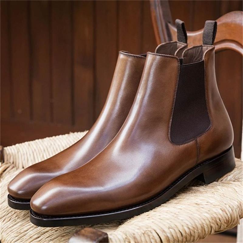 Men Chelsea Boots Solid Color PU Square Toe Low Heel Simple Slip-On Casual Street Men Shoes