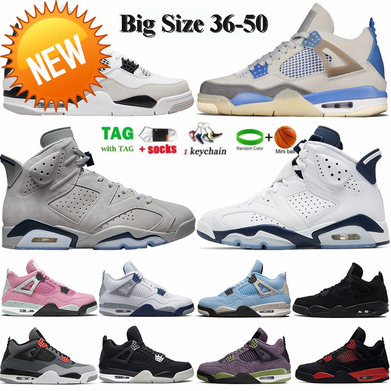 

New Mens Basketball Shoes Size 36-50 4 4s Fire Red Thunder White Oreo Military Black Cat Jumpman University Blue Midnight Navy 6 6s Unc Womens