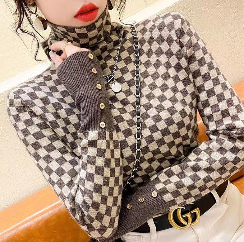 

Women Sweater For Pullovers Autumn Winter Turtleneck Knitted Luxury GGity Letter Sweater Girls Tops Long Sleeve Short Slim Tees, 02