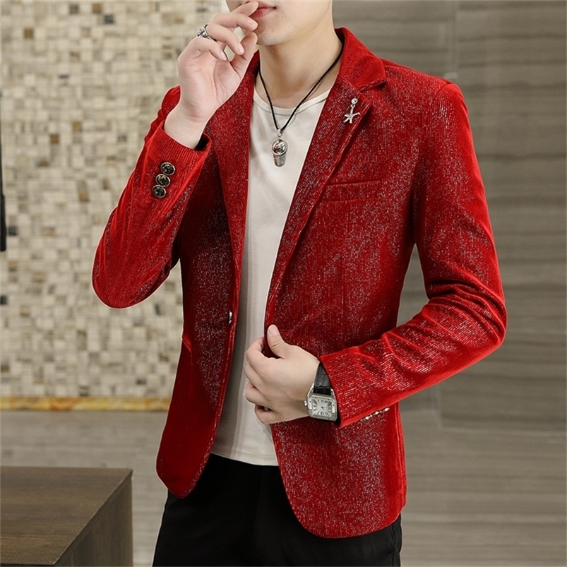 Mode Blazer Solide Couleur Hommes Slim Fit Costume Veste Hommes De Mariage Discothèque Scène Robe De Soirée Mâle Hommes s 220822