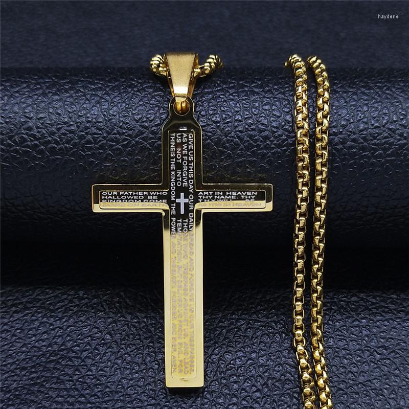 

Pendant Necklaces Stainless Steel Cross Christian Scriptures Statement Necklace Women/Men Gold Color Jewelry Collier Homme NXH106S05Pendant