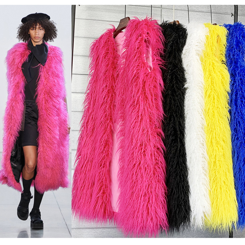 Faux Mongolie Mouton Fourrure Femmes Long Gilet Coloré Chaud Fausse Fourrure grande taille Manteaux En Peluche Femme Veste Automne Hiver Fourrure