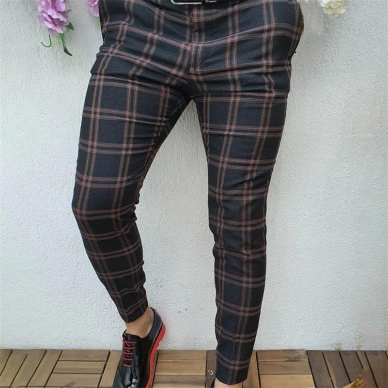 Hommes vêtements hommes pantalons affaires Plaid mince printemps automne mi-hauteur à carreaux motif crayon pantalon pour hommes Streetwear 22082