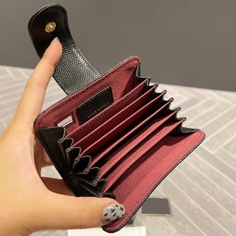 

Classic Hasp Crad Holder Bags Caviar Leather Calfskin Multi Pochette Pouch Coin Purse Pouch, Black