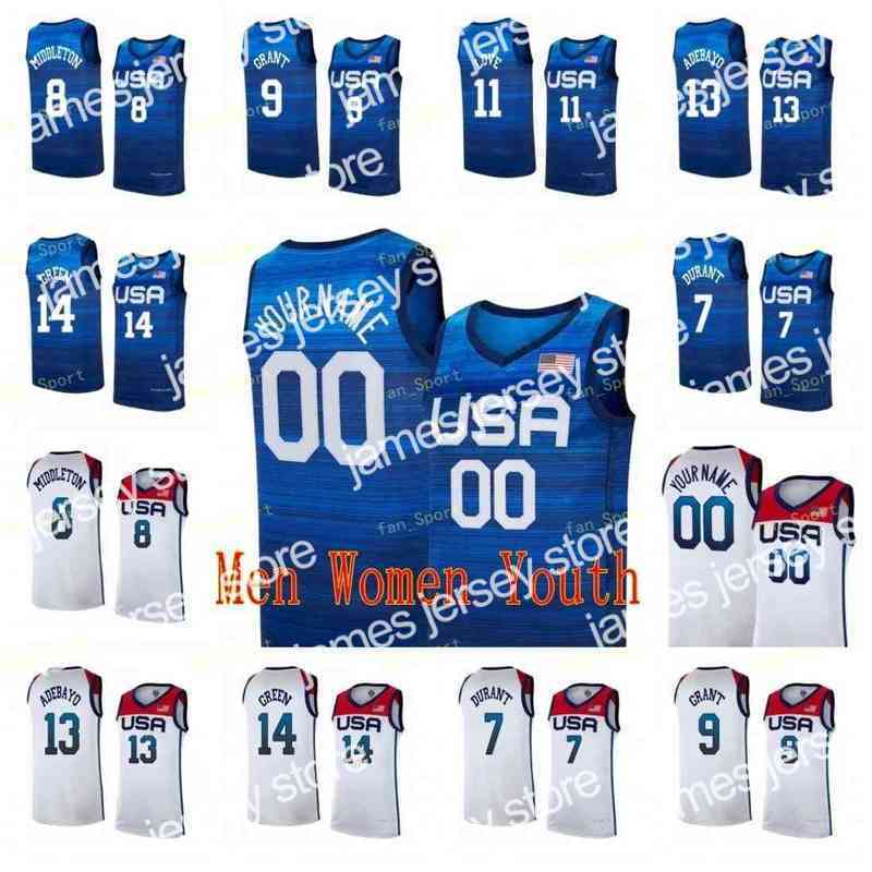 

James USA Basketball Jersey 2020 Summer Hots Khris 8 Middleton Jerami 9 Grant kevin 11 Love Jrue 12 Holiday Bam 13 Ado Draymond 14 Green 2021, Women