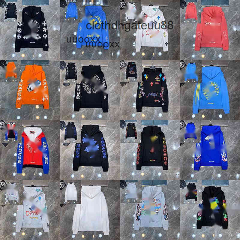 

men's hoodie high quality chrome//heart Chaopai cross Sanskrit horseshoe print Hoodie wo loose cotton couple zipper jacket, Black