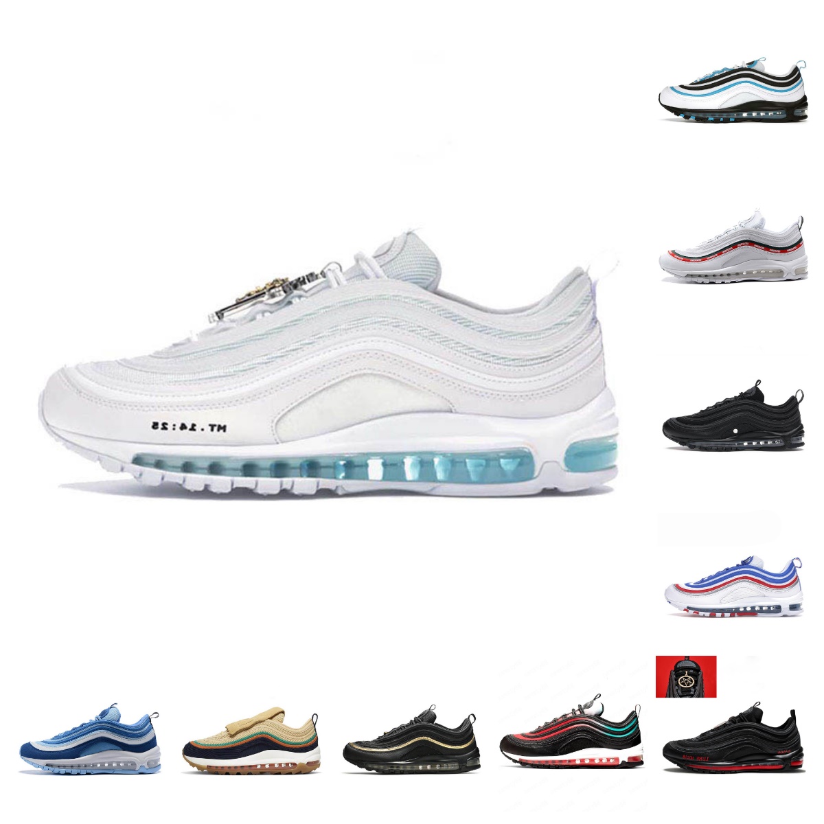 

Max 97 MSCHF x INRI Jesus Casual Shoes Air 97s Sean Wotherspoon Triple White Black Silver Bullet Pine Green Bred Volt Reflective Sail outdoor Men Women Sports Sneakers, Bubble package bag
