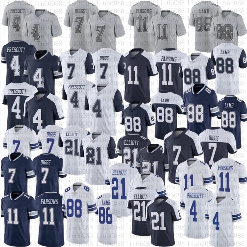 

Men Micah Parsons Football jersey stitched Cowboyes Ezekiel Elliott 4 Dak Prescott Leighton Vander Esch 88 CeeDee Lamb 7 Trevon Diggs jerseys Gray Fashion, As