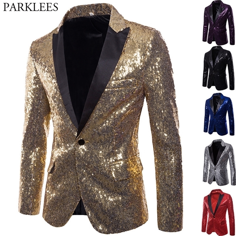 Veste Blazer ornée de paillettes dorées brillantes pour hommes, Costume de bal pour boîte de nuit, vêtements de scène pour chanteurs 220822