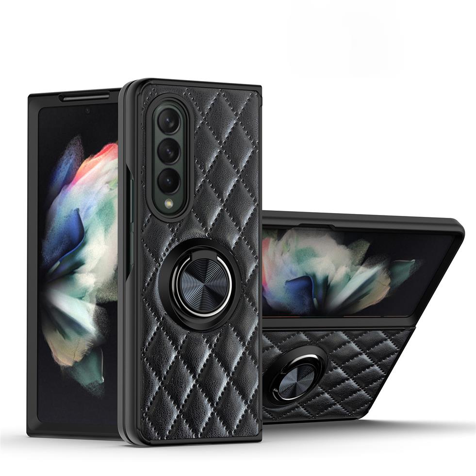 

Armor Leather Cases For Samsung Galaxy Z Fold 3 5G Case Ring Lamb Skin 360 Protection Hard Cover2869, Green