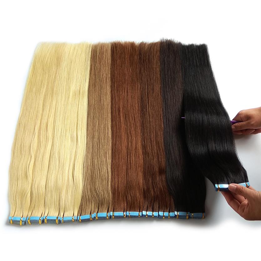 24 Inch 100Gram 40Pcs Seamless Tape in Remy Human Hair Extensions Platinum Blonde Color #60 Straight Real Human Hair Extensions Ta1853