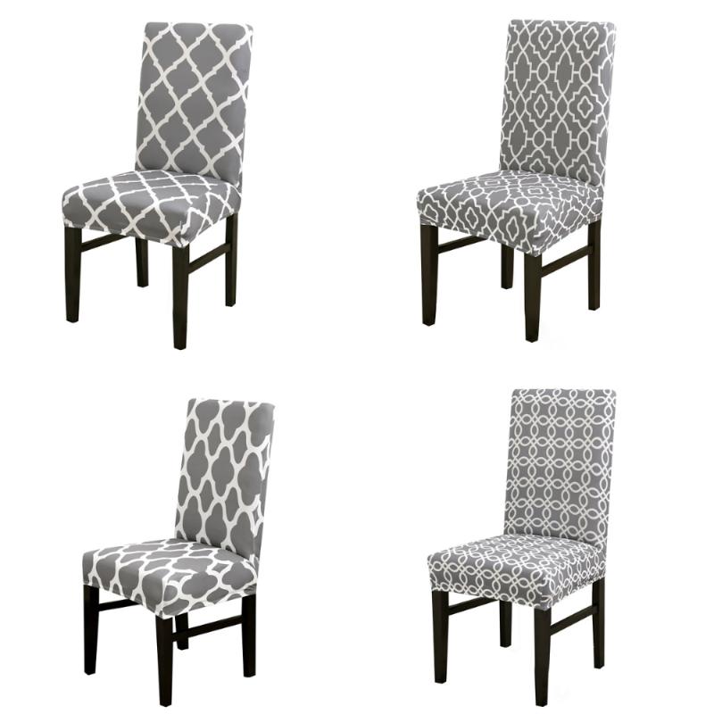 

Chair Covers Lychee Geometric Print Cover Grey Elastic Dining Room Seat Protector For Wedding Party BanquetChair