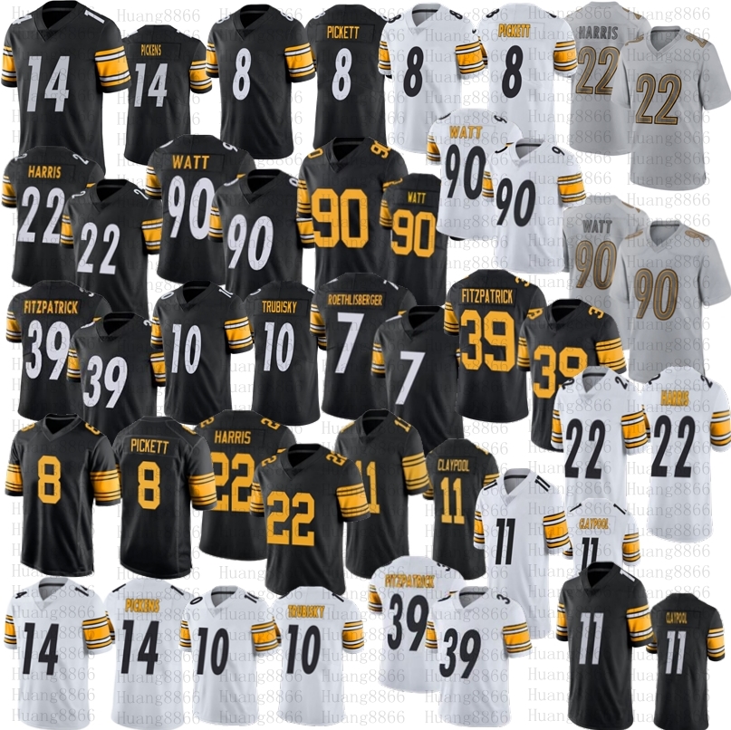 

George Pickens Kenny Pickett Football Jersey Men Women Youth Najee Harris TJ Watt Trubisky Claypool Minkah Fitzpatrick Heyward Ben Roethlisberger, Grey