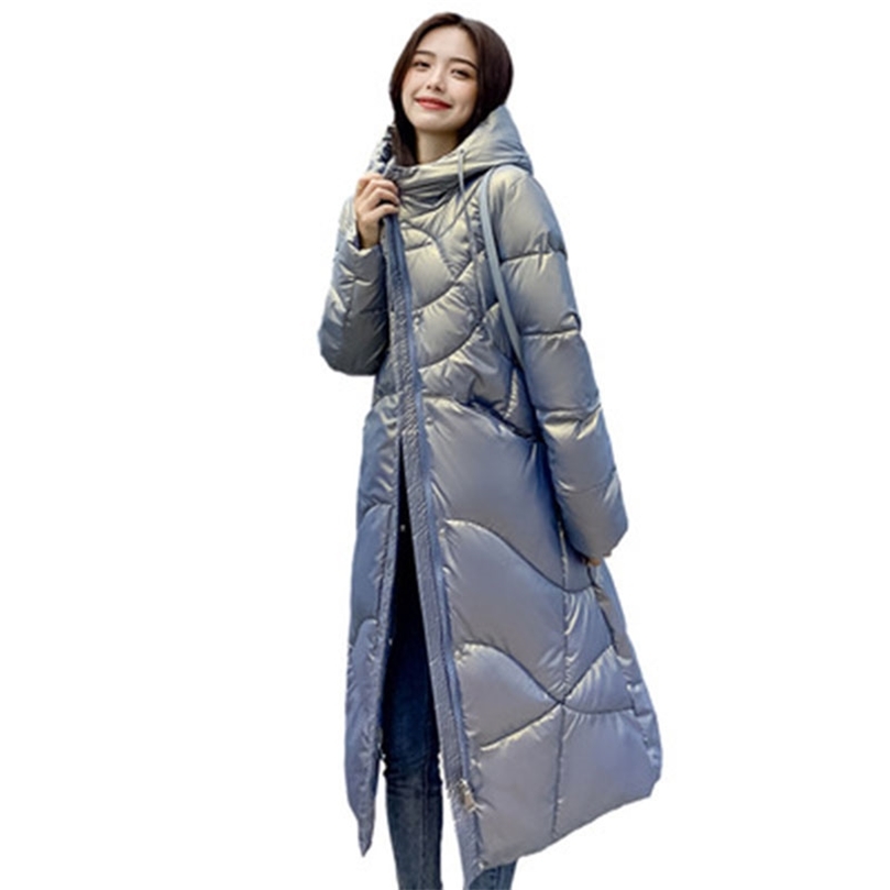 

Winter Hooded Female Coat Fashion Glossy Women Down Jacket White Duck Down Medium Length Loose Women Down Jacket NBH364 220822, Purple