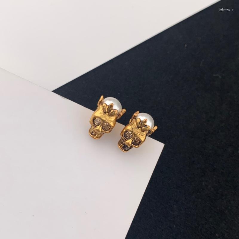 

Stud Earrings Trend Brand Fashion Jewelry For Women Pin Punk Skull Pearls Ear Skeleton Vintage Design GiftsStud