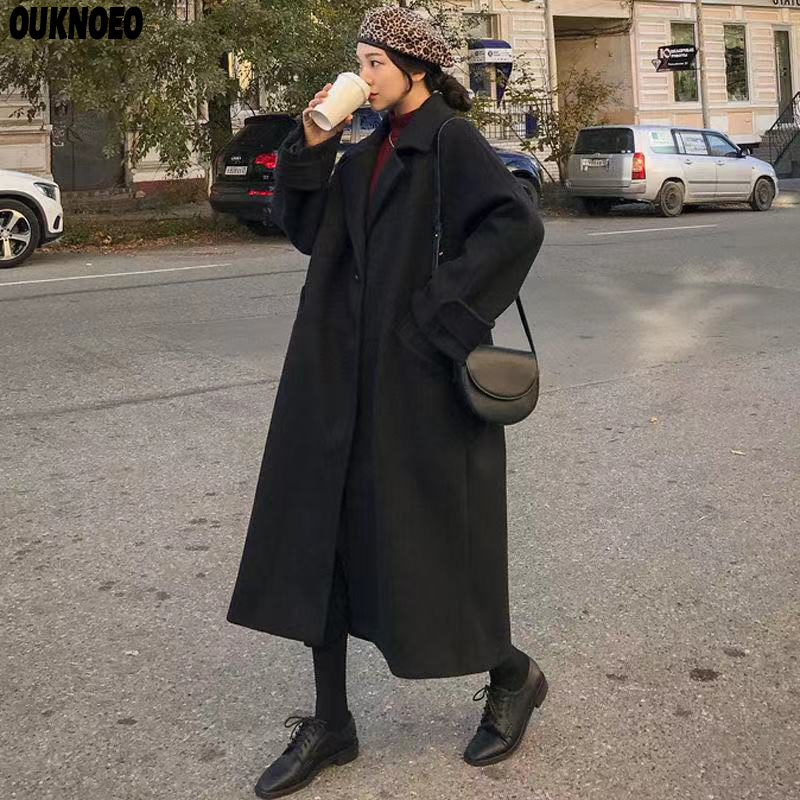 Woman Long Coat Fashion Korean Preppy Style Retro Versatile Windbreaker Casual Warm Wool Jacket Spring Womens 220822