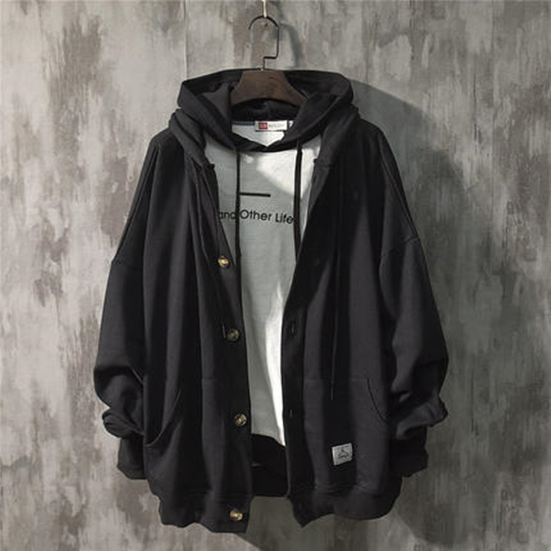 Printemps hommes veste surdimensionnée mode Couple couleur unie mince manteau à capuche en vrac automne hommes Cardigan à simple boutonnage avec