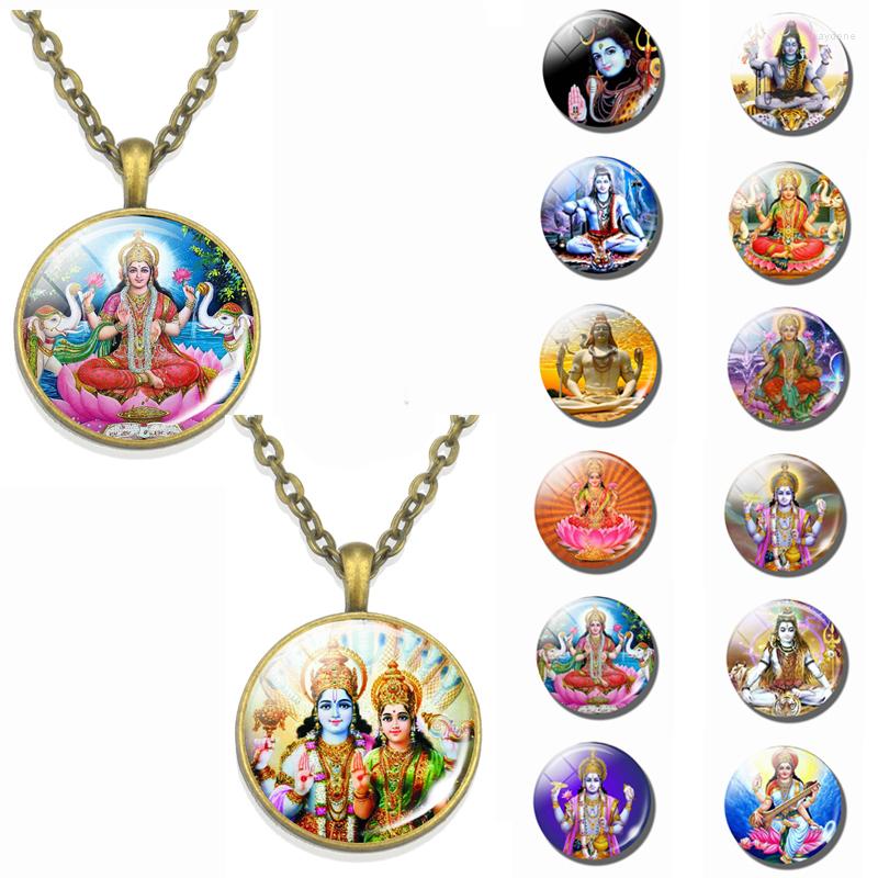 

Pendant Necklaces Lakshmi Goddess Pattern Bronze Retro Necklace Hinduism God Ganesh Glass Cabochon Jewelry Amulet GiftPendant