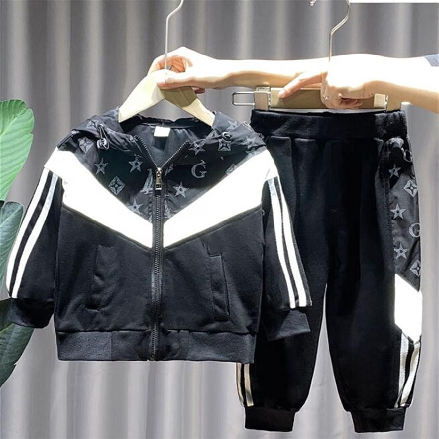

Baby boy clothe set reflective coat pants designer boys fashion boutique Autumn clothing sets 90-140cm children's Tracksuits 263C, Black