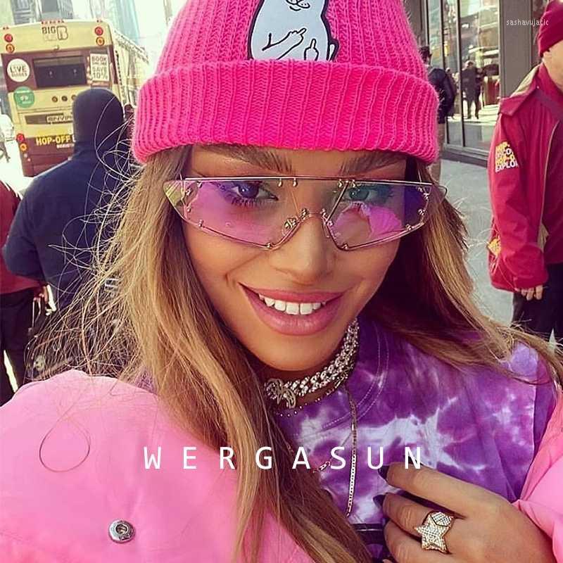 

Sunglasses Rimless Women Fashion Flat Top Red Clear Lens One Piece Men Gafas GlassesSunglassesSunglasses