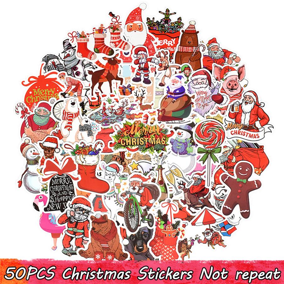 

50 PCS Merry Christmas Stickers Santa Claus Elk Snowman Decals for Laptop Scrapbooking Home Party Decorations Toys Gifts for Kids 2320