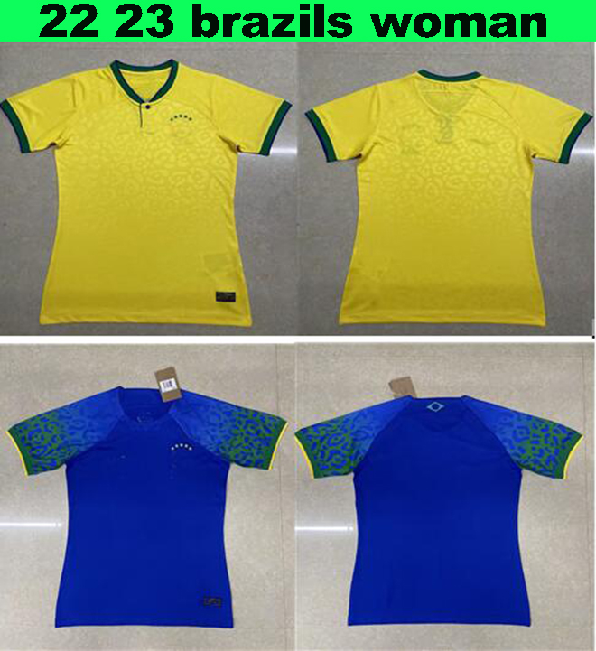 

22 23 woman BrazilS soccer jersey girls brasils home away yellow blue ladies shirts uniforms, Woman 22 23 yellow