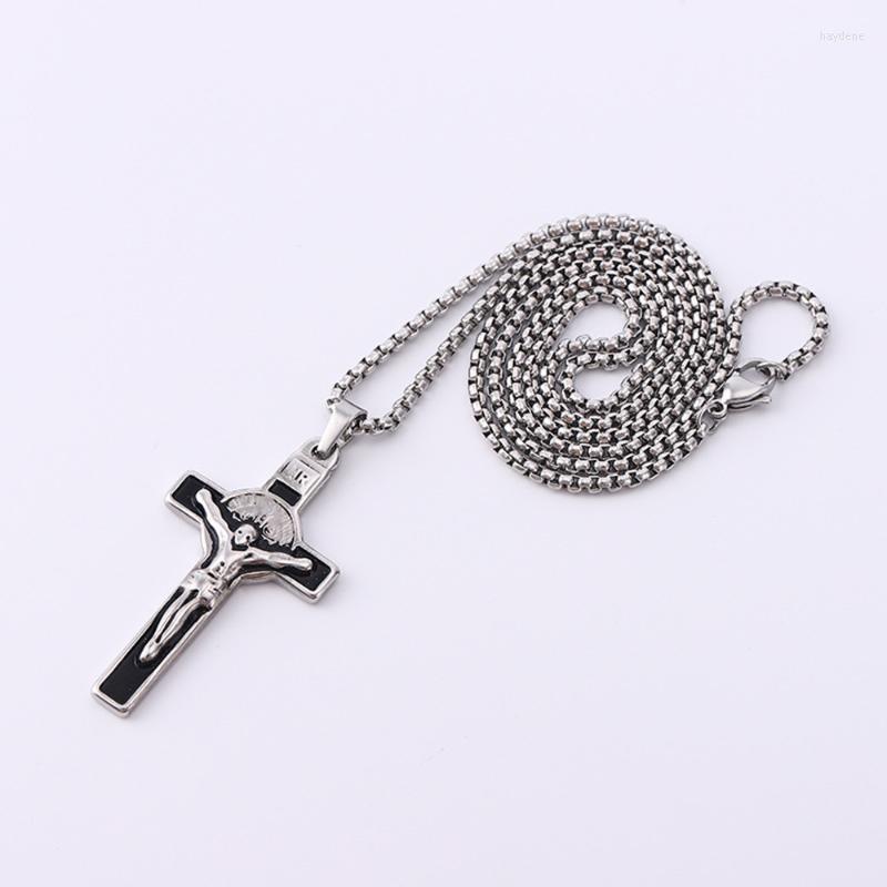 

Pendant Necklaces 10Pcs High Quality Vintage Cross Necklace Stainless Steel Religious Jesus 65CM Chain Jewellery Women Collar GiftPendant