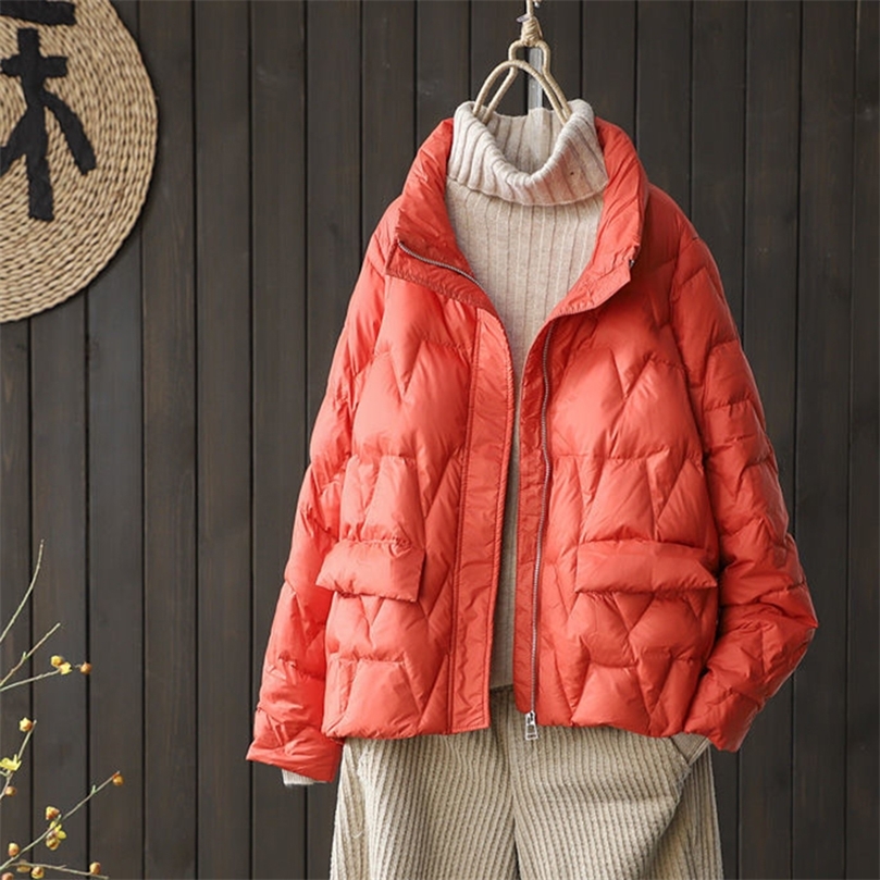 

Autumn Winter Women White Duck Down Jacket Short Loose Coat Parka 220822, Beige
