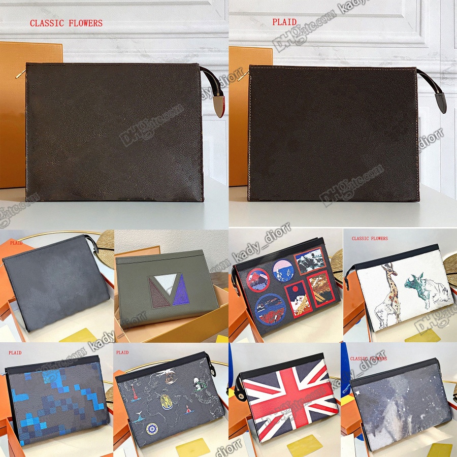 

POCHETTE VOYAGE MM bag Toiletry Kits pouch Zip closing system new iconic black grey 6 internal credit card slots wallet clutch bags trim leather desig z29k#