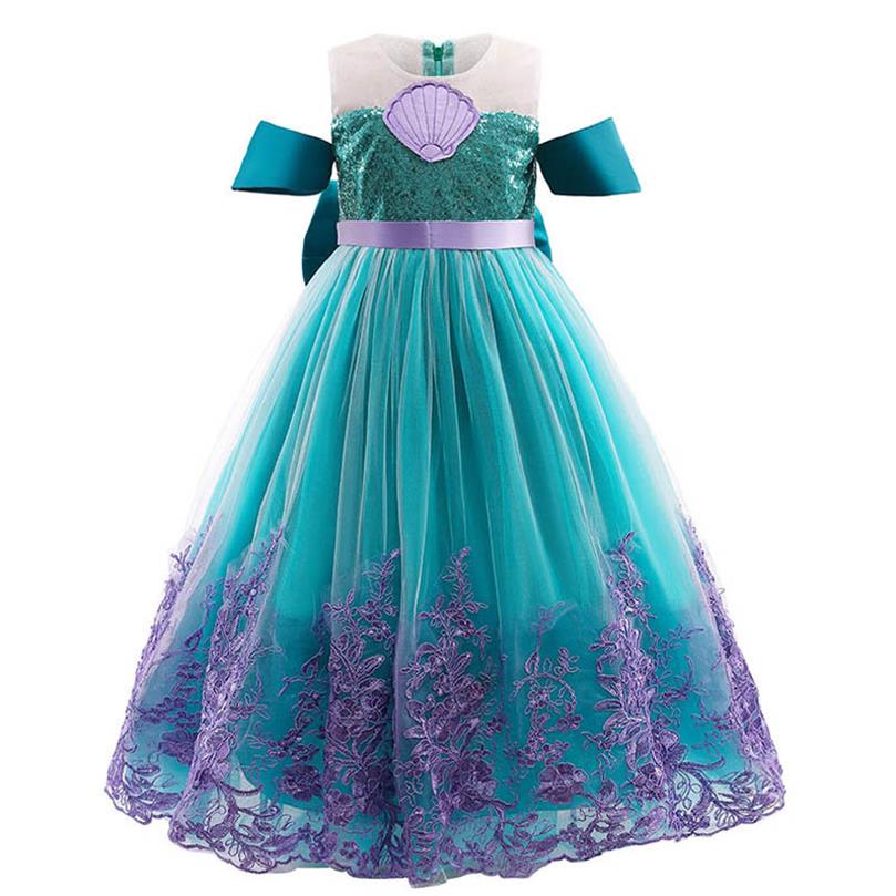 Robes de fille longues filles habiller les v￪tements enfants enfants sir￨ne dentelle de la princesse d'￩t￩ formelle bowknot netkirt costume b6660