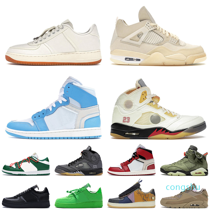 Women Mens Designer Casual Shoes White Jumpman 1 Cactus Jack 4 5 6 With Socks OW x Low Platform Sneakers Eur 36-47 Fragment University Blue MCA S