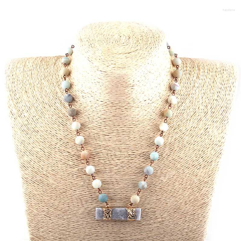 

Pendant Necklaces Fashion Bohemian Tribal Jewelry Semi Precious Stones Rosary Chain Stone Rectangle Druzy Necklace Women Ethnic
