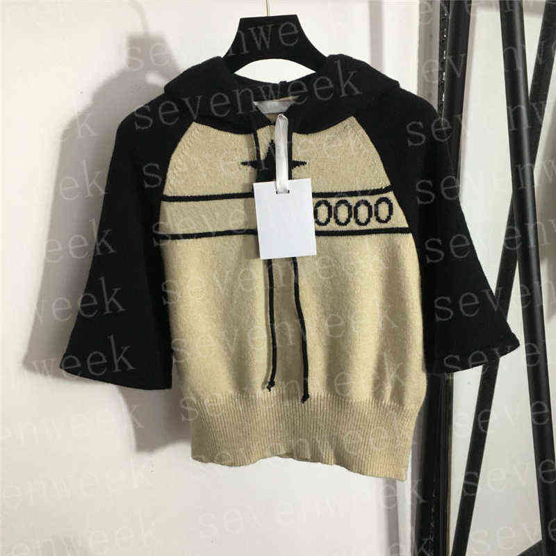 Fashion Womens Hooded Pullover Knit Sweaters Short Sleeve Letter Star Hoodies Designer Ladies Wool Sweater Tops