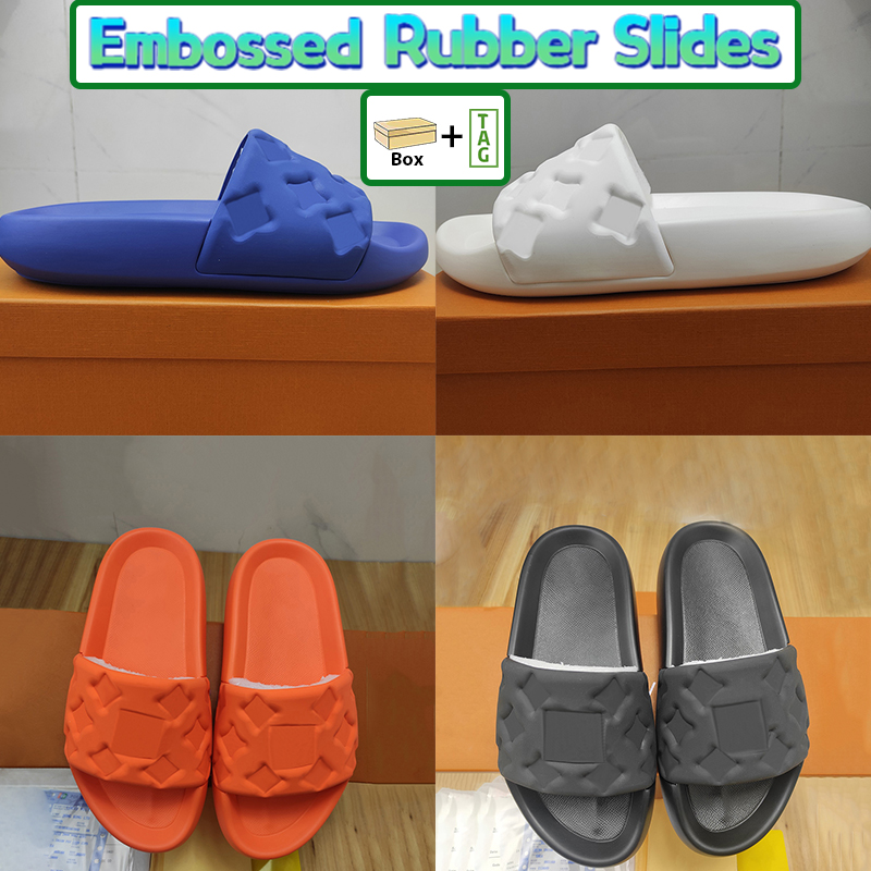 

With Box Beach Slippers Waterfront Embossed Mule Rubber Slides Black Green Orange White Olive Blue Men Women Designer Sandals US 5-12, Double shoe box