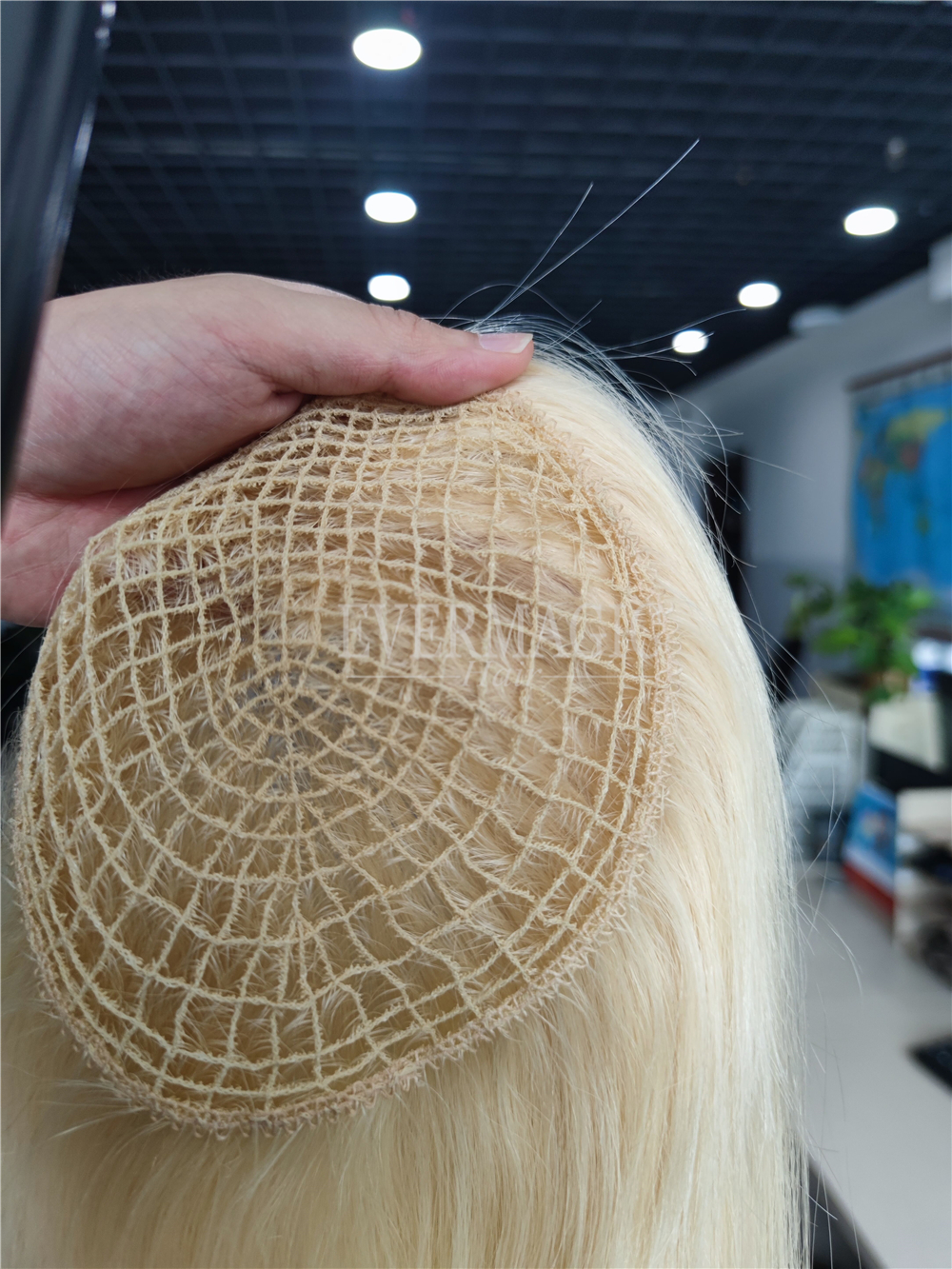 Nouvelle arrivee blonde russe Full Fishnet Toppers de cheveux humains Handtied Net Clips de base en morceaux pour les femmes amincissantes