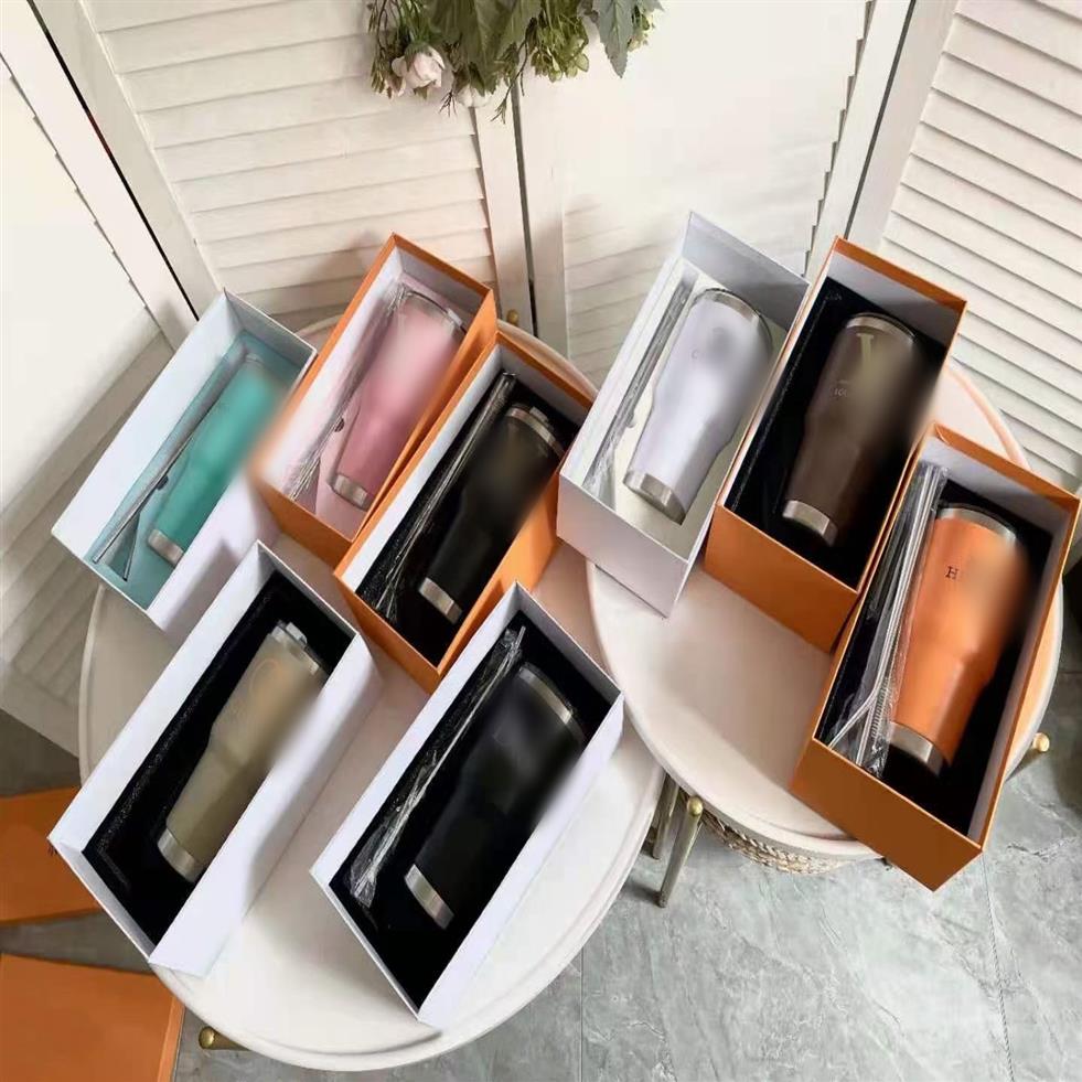 

Luxury designer Stainless steel tumbler Thermos with straw water bottle portable car vacuum cup business outdoor fashion drinking 236z, G tan