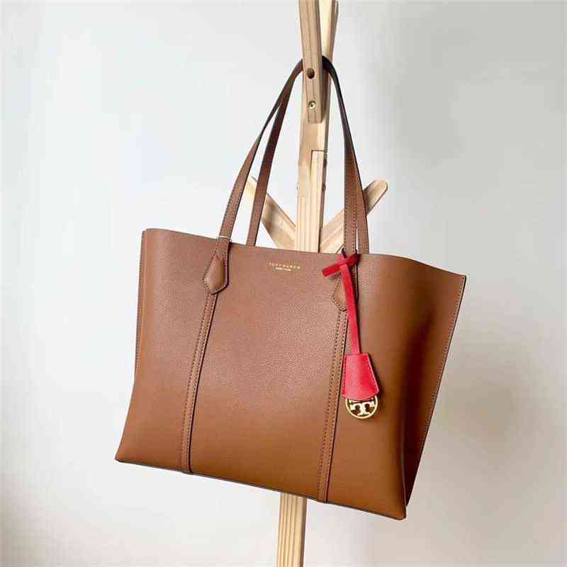 

TorysBurchs Designer Handbags Tb Women's Bag Shopping Top Leather Perry Tote Large Capacity Travel Single Handbag Shoulder Crossbody, Brown trumpet