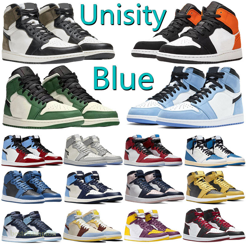 

Hot Jumpman 1 OG 1s Mens Basketball Shoes Bred Patent Hyper Royal University Blue Electro Orange Lucky Green Prototype Men Women Sneakers, Mid white green