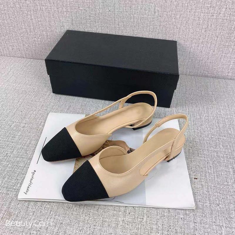 

Classic Designer Patchwork Flat Women Sandals Apricot Metal Letters High Heels Fashion Luxury Pumps Mules 34-43, 7 cm heel