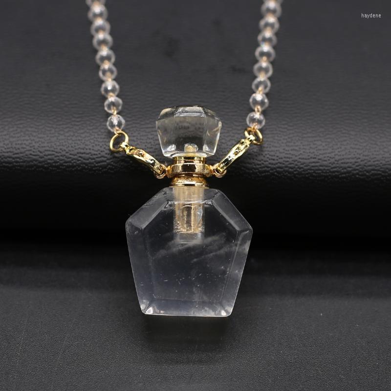 

Pendant Necklaces Natural Stones Clear Quartz Perfume Bottle Pendants Necklace Crystals Chain Essential Oil Diffuser For Women