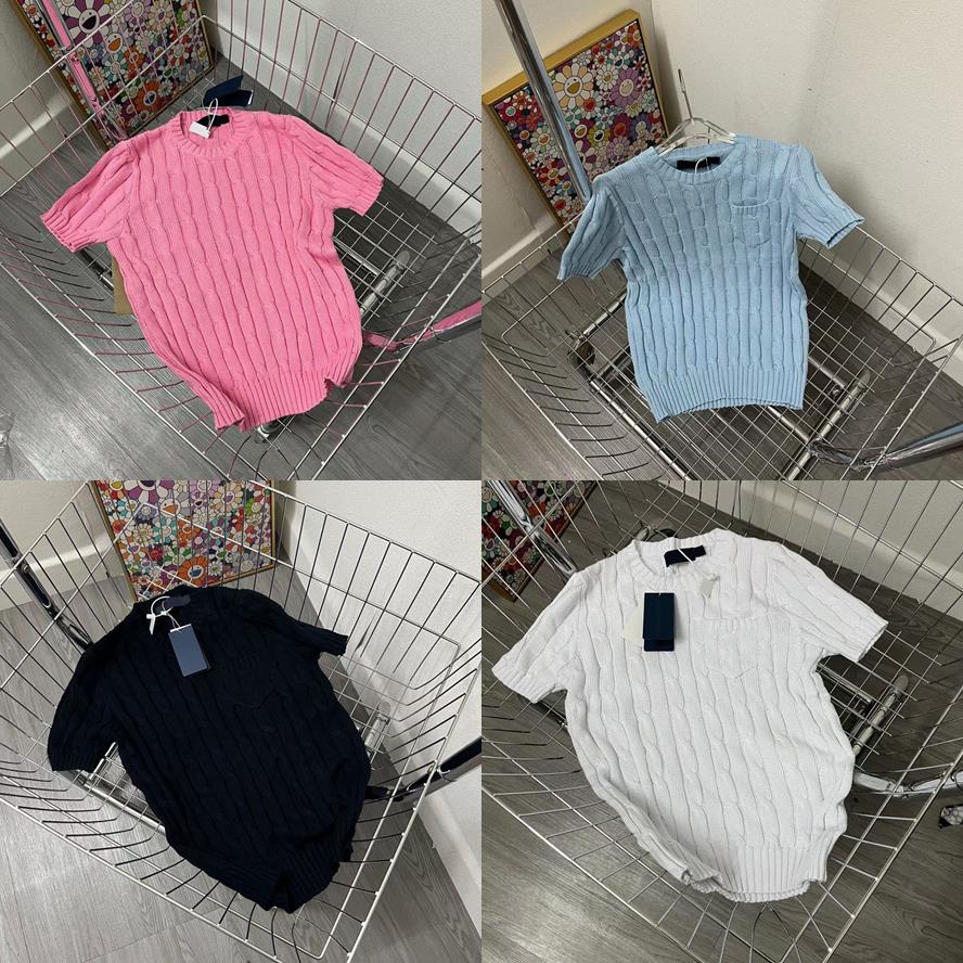 

Embroidered logo sweater 22 new classic retro twist womens knits tees sweater pocket slim round neck short sleeve shirt top women