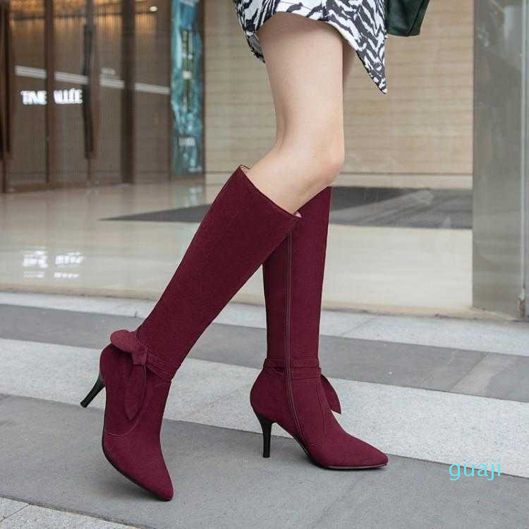

Women's Boots Designers Sexy and Elegant High Heeled Bowknot Suede Side Zipper Rider Tube, Black