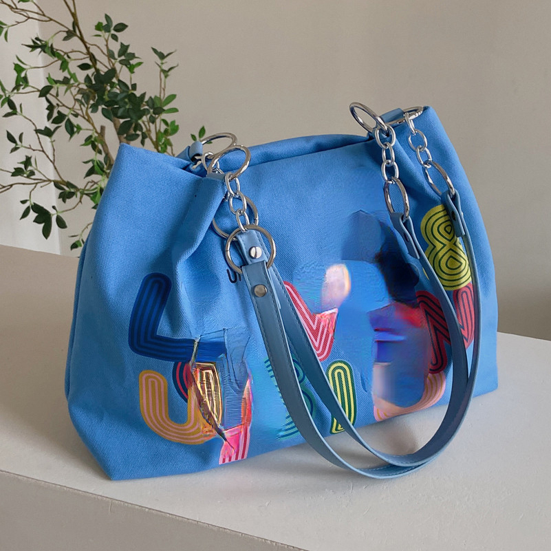 

Large Capacity Canvas Versatile Shoulder Bag Street Tote Bags, Blue